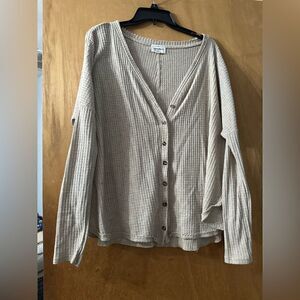 For the Republic Waffle Long Sleeve Pullover Henley Top Tan Size Medium